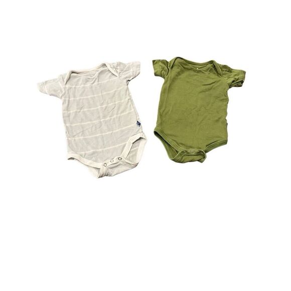 Kickee pants sz 3 months modal bamboo bodysuits bundle lot of 2 boys green/aqua - Picture 1 of 6